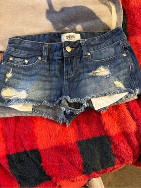 Victoria's Secret PINK Distressed Dark Blue Denim Shorts